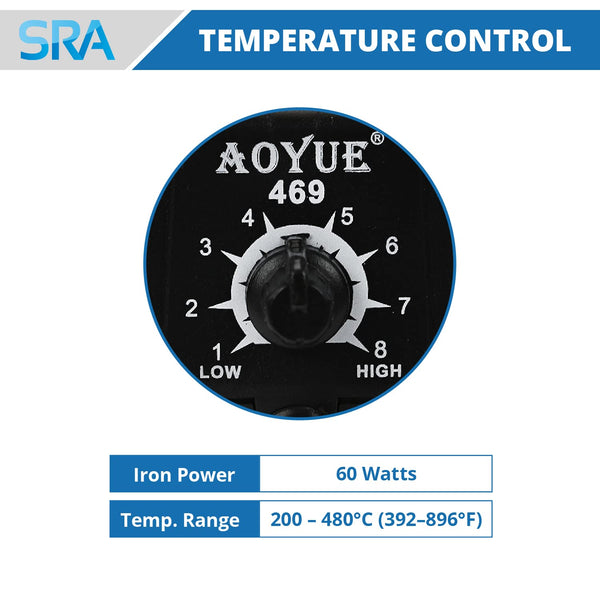 Aoyue 469 Variable Power 60 Watt Soldering Station with Removable Tip Design- ESD Safe