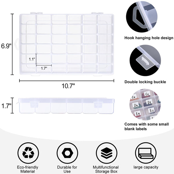 2 Pack 36 Grids Clear Plastic Organizer Box with Adjustable Dividers, Small Craft Organizers and Storage, Compartment Container for guitar pedal and electronic parts