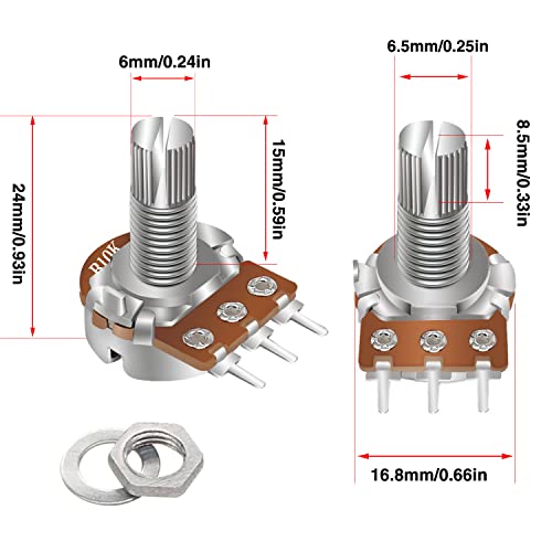 Taiss 100PCS Potentiometer Kit,WH148 B1K 5K 10K 20K 50K 100K 250K 500K 1M ohm potentiometers,Potentiometer Assortment,Single Linear Taper Potentiometer 3 Terminal with Knobs,Nuts and Washers
