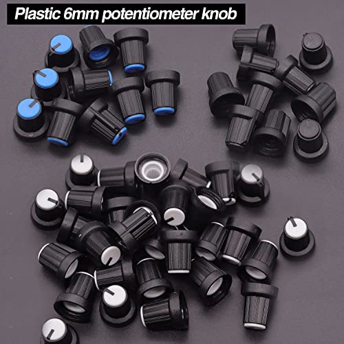Taiss 100PCS Potentiometer Kit,WH148 B1K 5K 10K 20K 50K 100K 250K 500K 1M ohm potentiometers,Potentiometer Assortment,Single Linear Taper Potentiometer 3 Terminal with Knobs,Nuts and Washers
