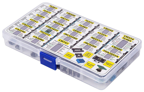 3pdt OpAmp Assortment 70 pcs incl. Sockets, TL061 TL071 TL081 UA71 LM308 LF351 LF353 NE5534, OPA1622 LM324 TL072 TL082 LM358 LM747 OP07 JRC4558D Dual NE5532 LM386 CA3080 CA3140 CA3240 TDA7052
