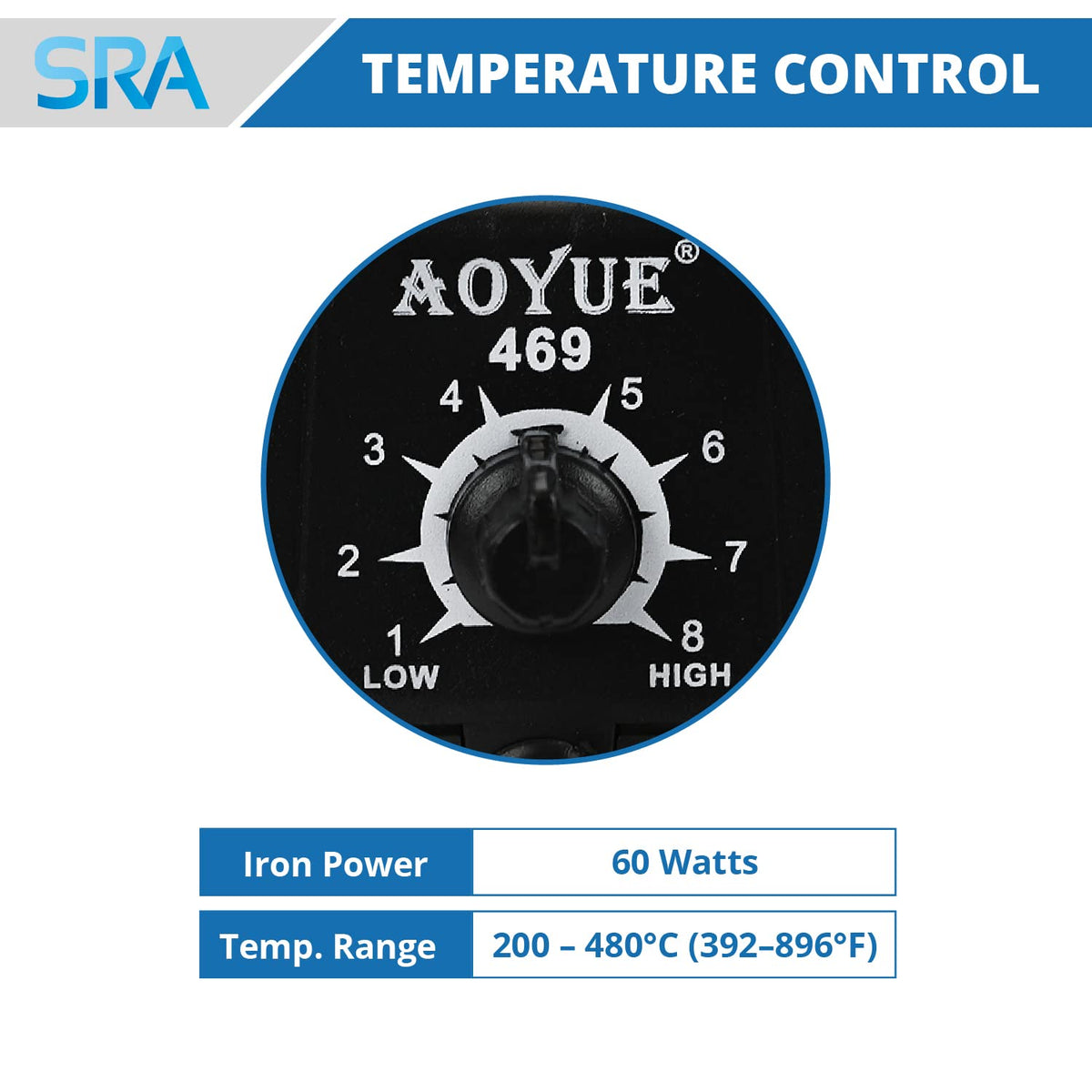 Aoyue 469 Variable Power 60 Watt Soldering Station with Removable Tip Design- ESD Safe
