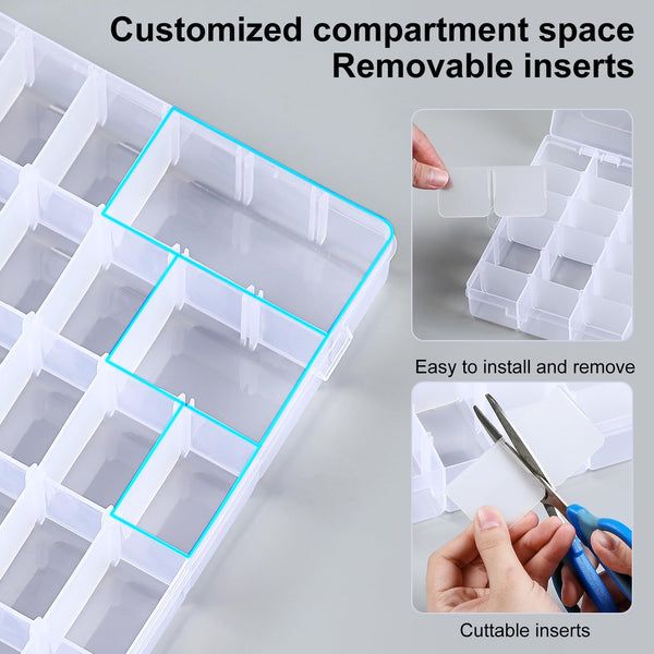 2 Pack 36 Grids Clear Plastic Organizer Box with Adjustable Dividers, Small Craft Organizers and Storage, Compartment Container for guitar pedal and electronic parts