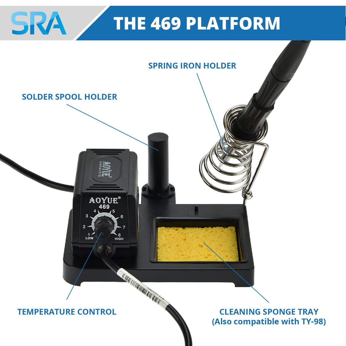 Aoyue 469 Variable Power 60 Watt Soldering Station with Removable Tip Design- ESD Safe