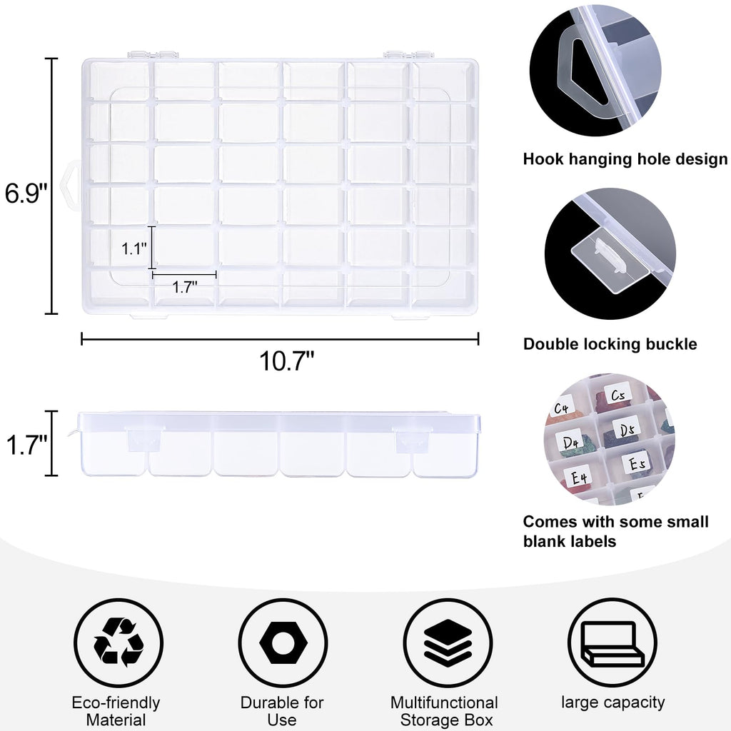 2 Pack 36 Grids Clear Plastic Organizer Box with Adjustable Dividers, Small Craft Organizers and Storage, Compartment Container for guitar pedal and electronic parts