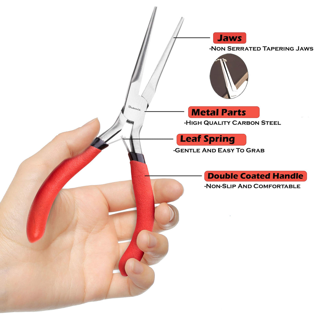 Outeels Needle Nose Pliers 6 Inch - Precision Pliers with Extra Long Tapering and Non-Serrated Jaws for Jewelry Making, Bending Wire and Small Object Gripping - Pack 1